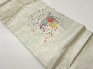 高島織物製　青銅箔花車に几帳模様織出し名古屋帯